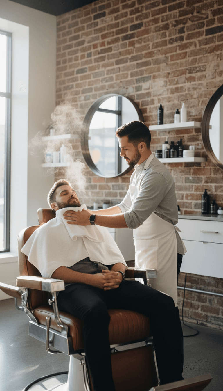 Hot towel treatment at a barbershop in Irving