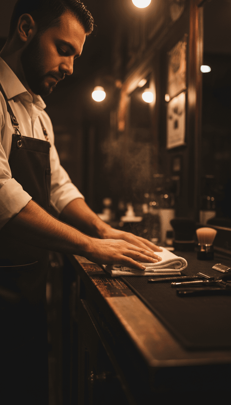 Steamed towels being prepared by a barber