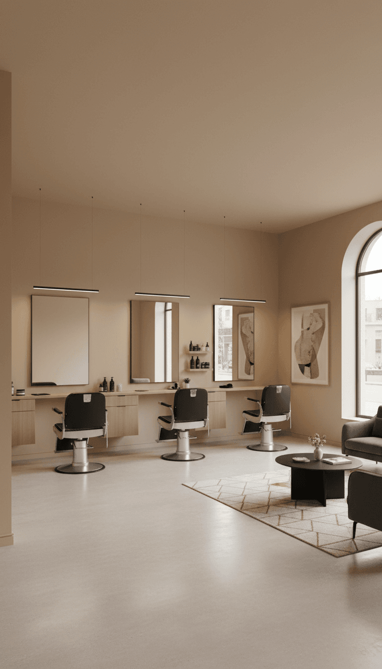 Modern interior of Sharp Edge Barbershop showing barber chairs and contemporary setup