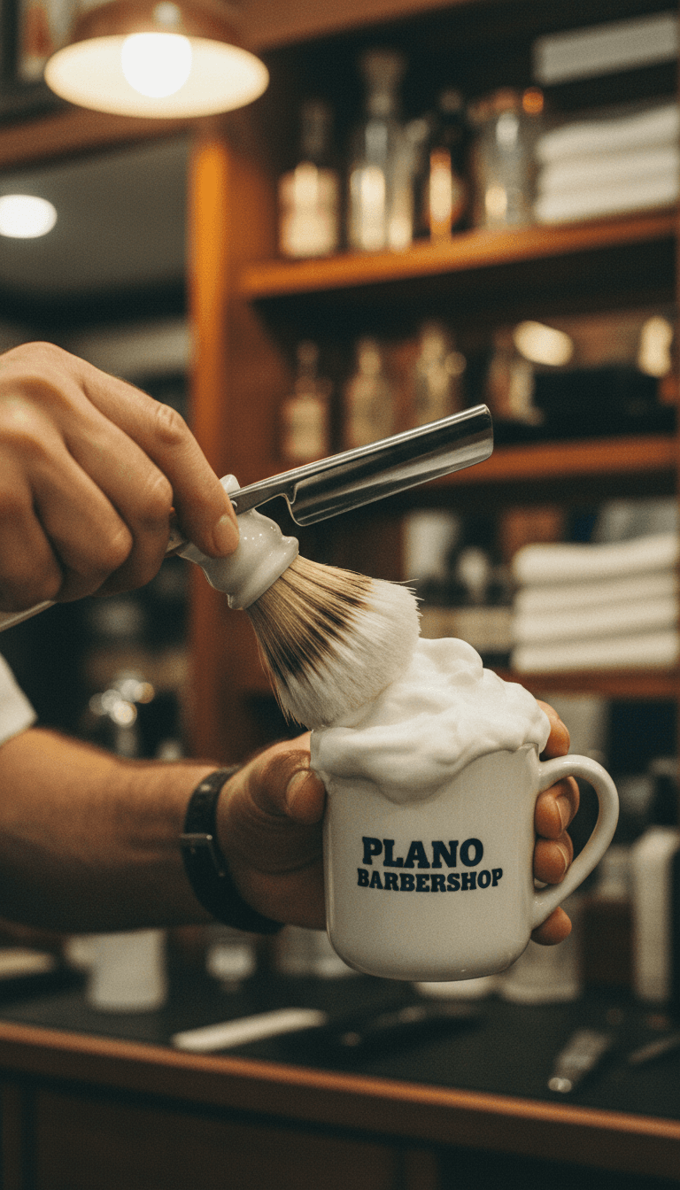 Close-up of straight razor and shaving brush