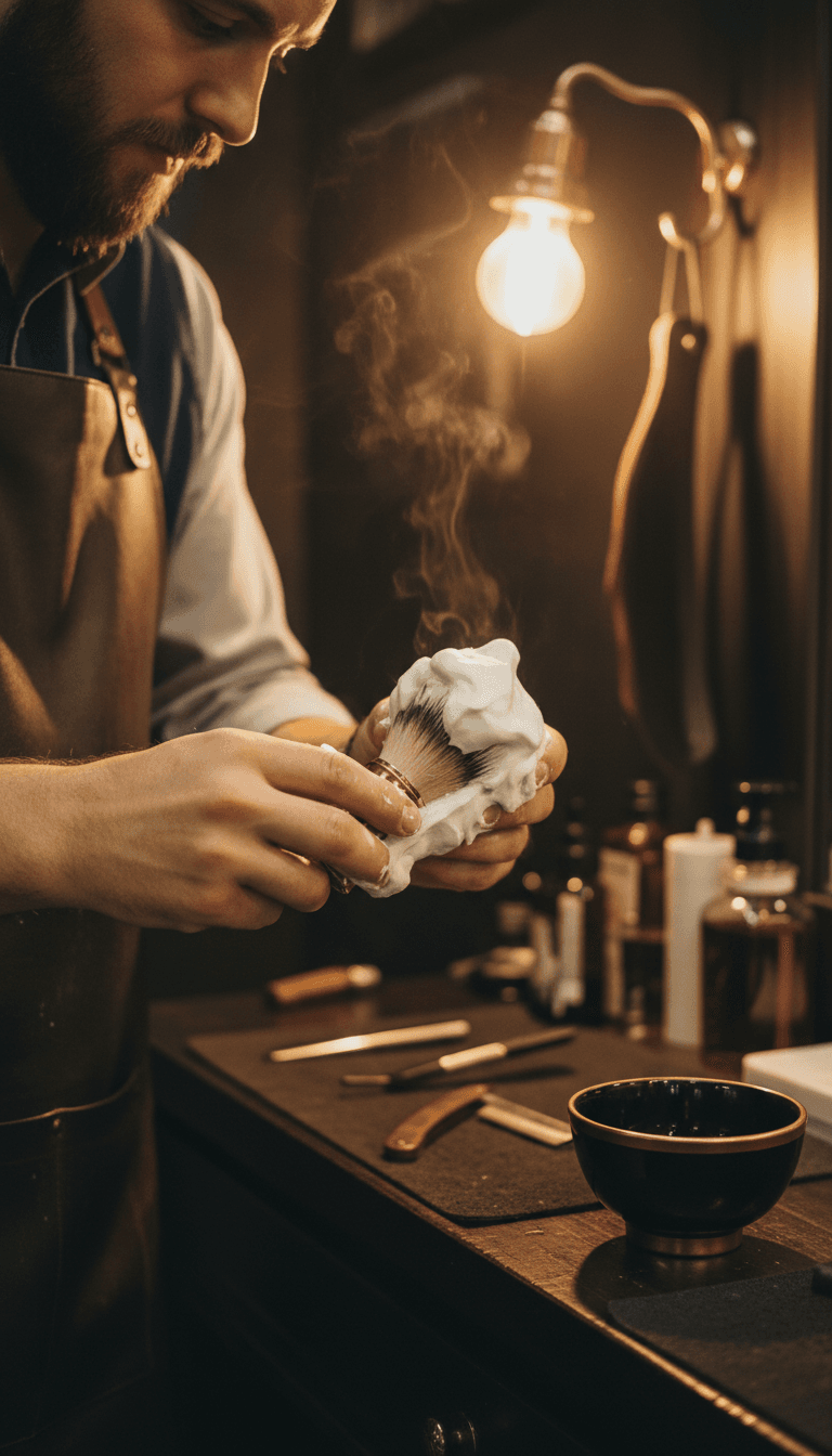 Barber preparing for a straight razor shave