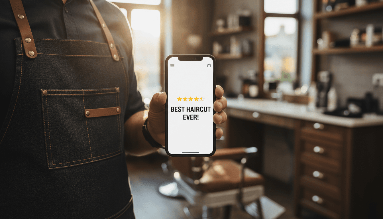 Smartphone showing a star rating and review prompt on Reserva Now