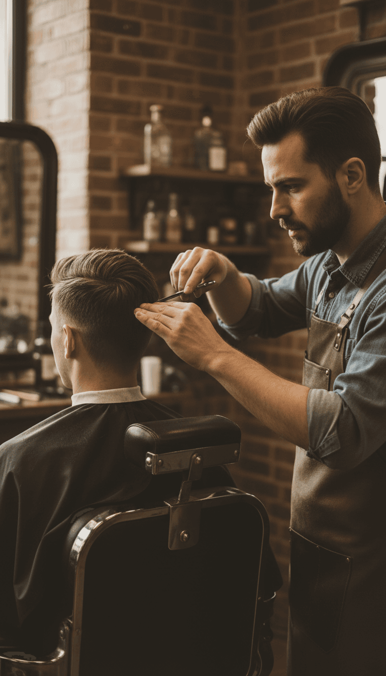 Master barber performing a precision haircut