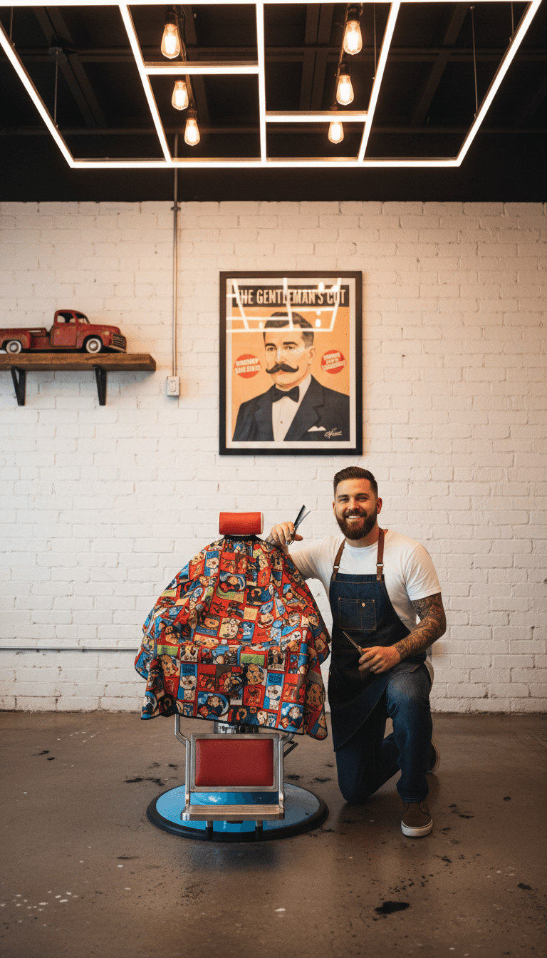 Kids haircut station inside an Irving barbershop