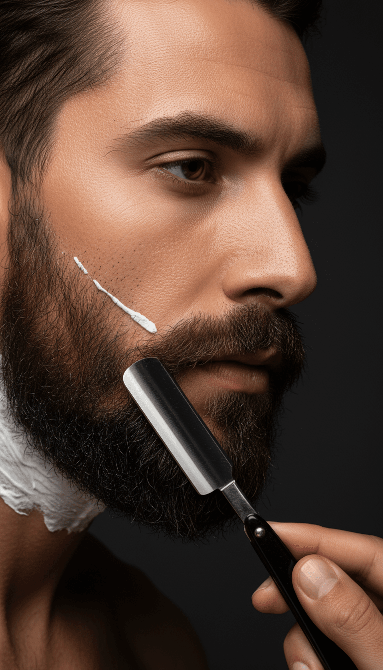 Beard trimming detail at an Irving barbershop